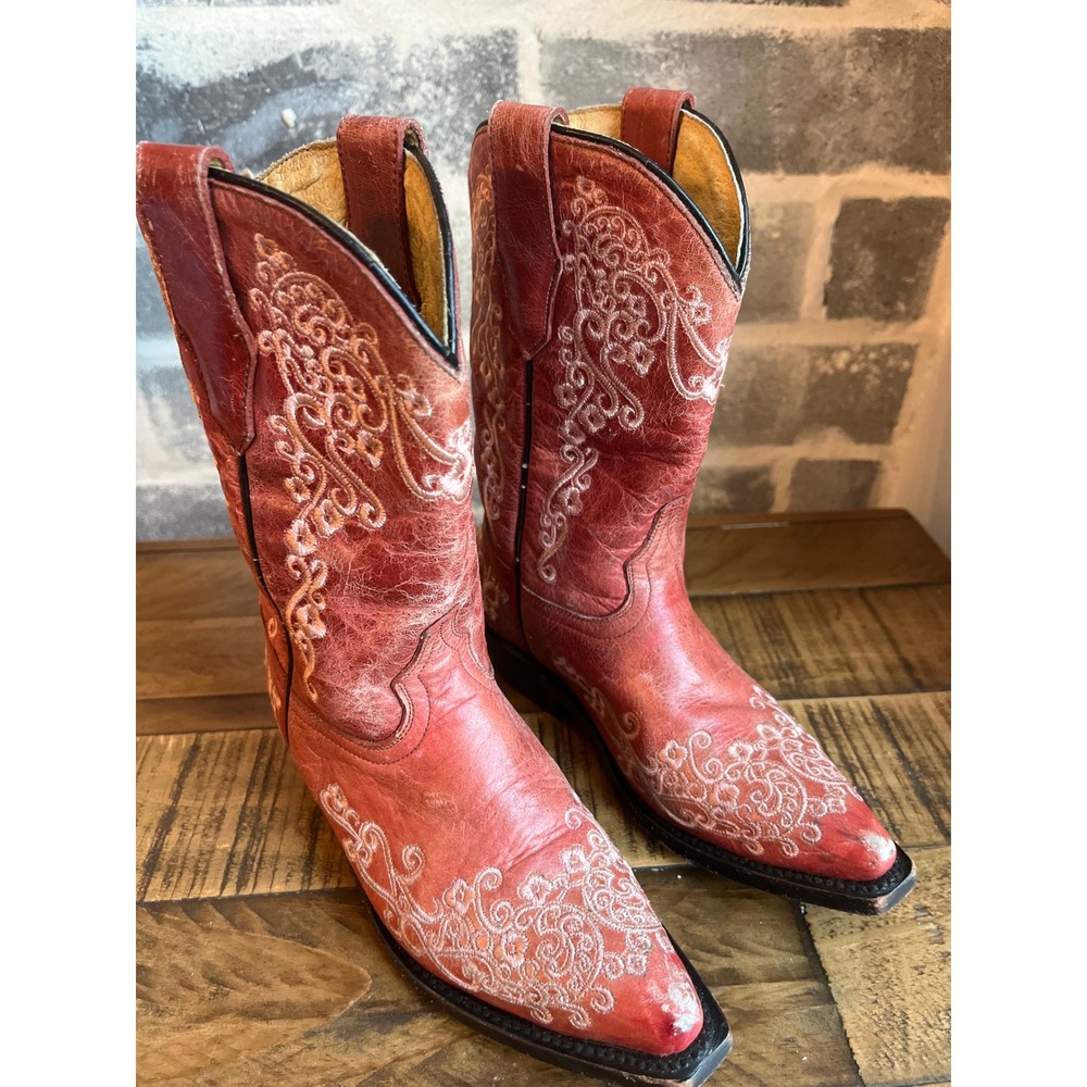 Corral Boots Kids Red Leather Embroidered Western Cowboy Boots Size 12K